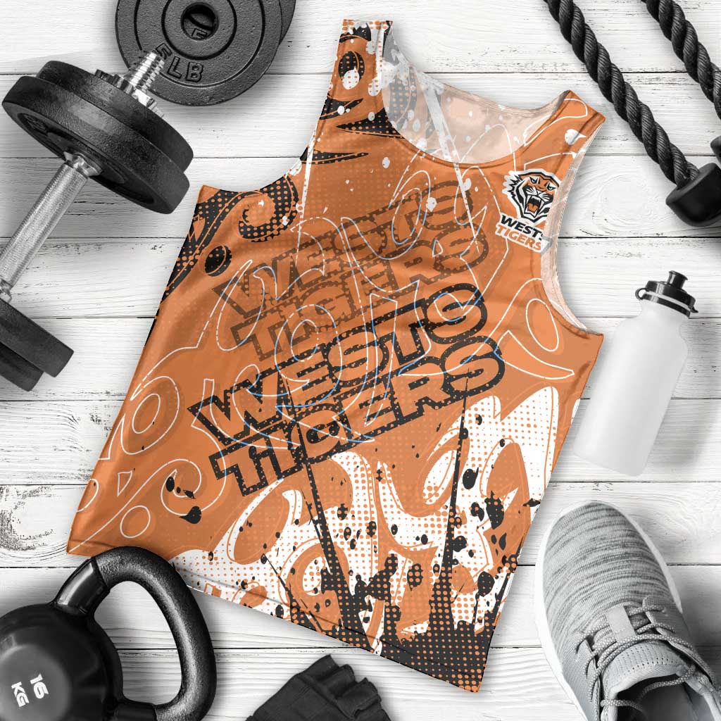 Personalized Wests Tigers Rugby Men Tank Top Urban Street Graffiti Style - Distressed Splatter Elements