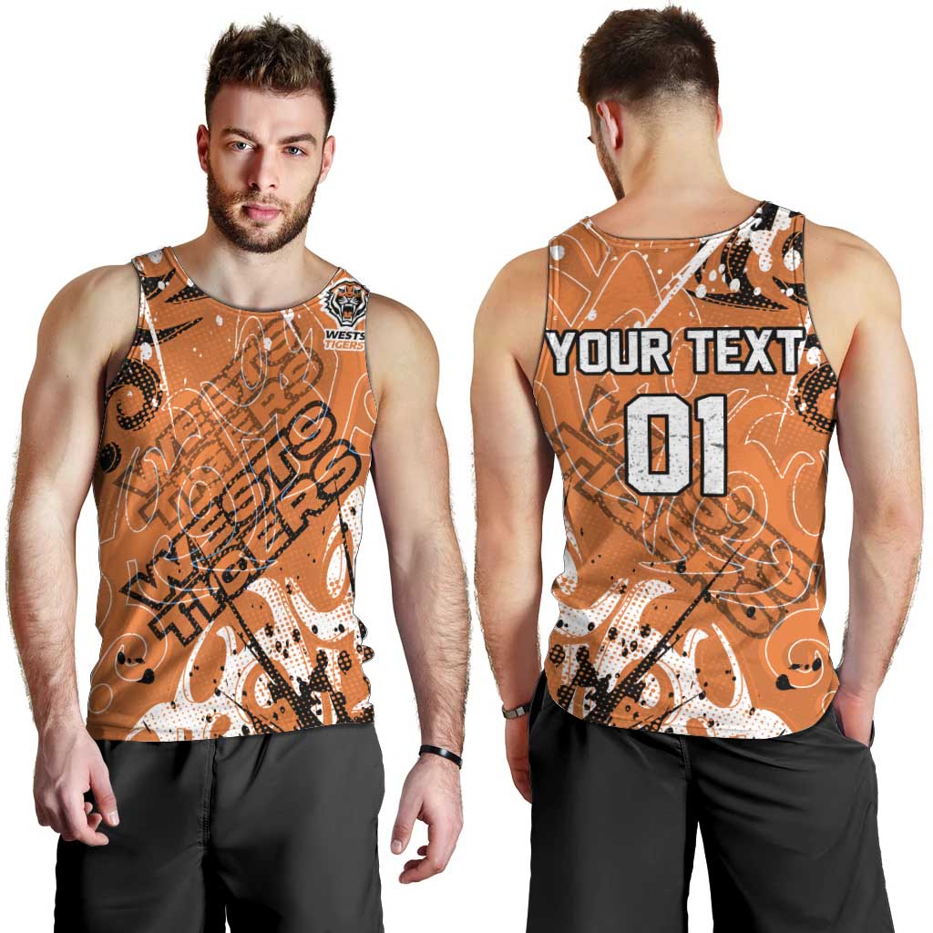 Personalized Wests Tigers Rugby Men Tank Top Urban Street Graffiti Style - Distressed Splatter Elements