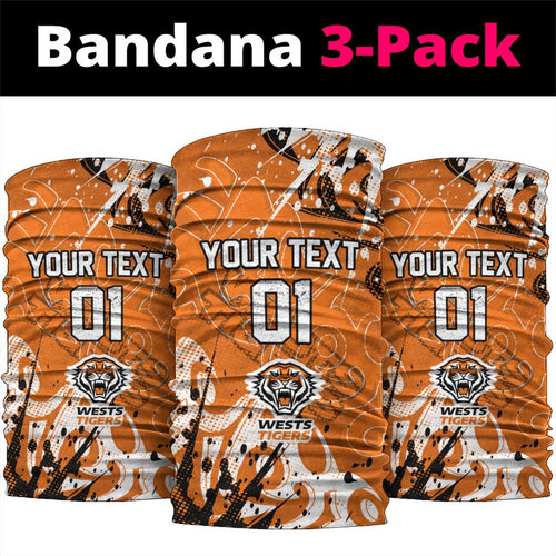 Personalized Wests Tigers Rugby Neck Gaiter Urban Street Graffiti Style - Distressed Splatter Elements