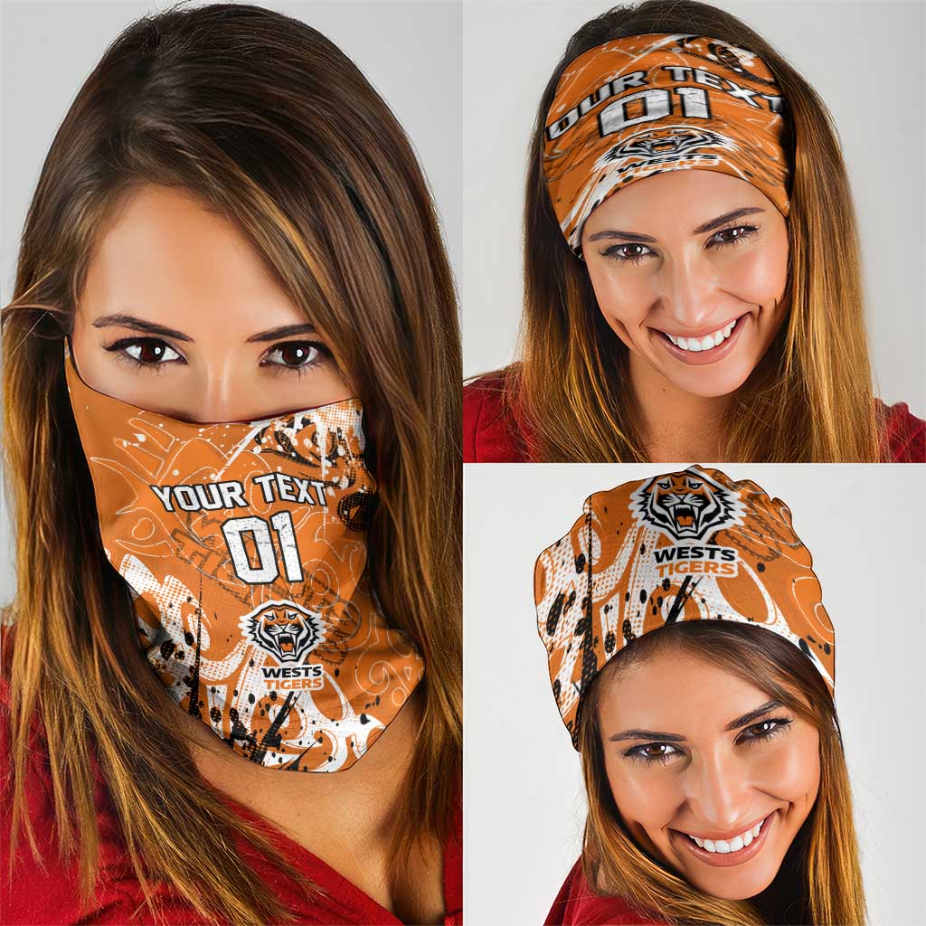 Personalized Wests Tigers Rugby Neck Gaiter Urban Street Graffiti Style - Distressed Splatter Elements