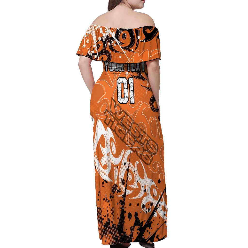 Personalized Wests Tigers Rugby Off Shoulder Maxi Dress Urban Street Graffiti Style - Distressed Splatter Elements