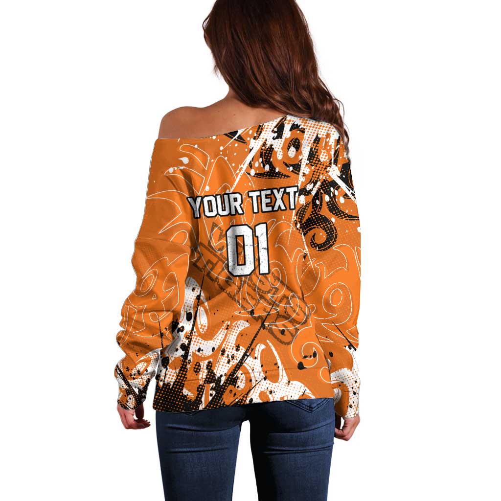 Personalized Wests Tigers Rugby Off Shoulder Sweater Urban Street Graffiti Style - Distressed Splatter Elements
