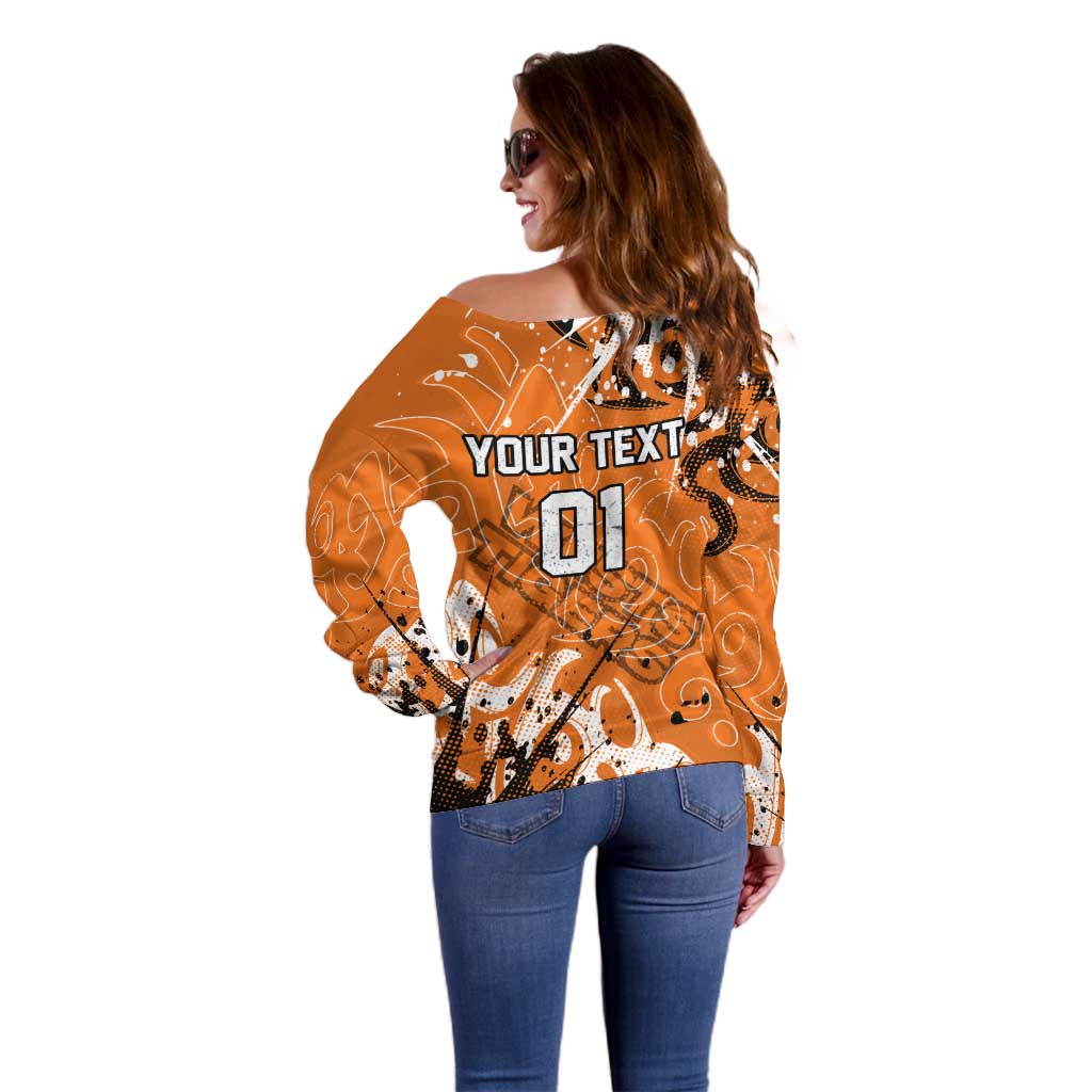 Personalized Wests Tigers Rugby Off Shoulder Sweater Urban Street Graffiti Style - Distressed Splatter Elements