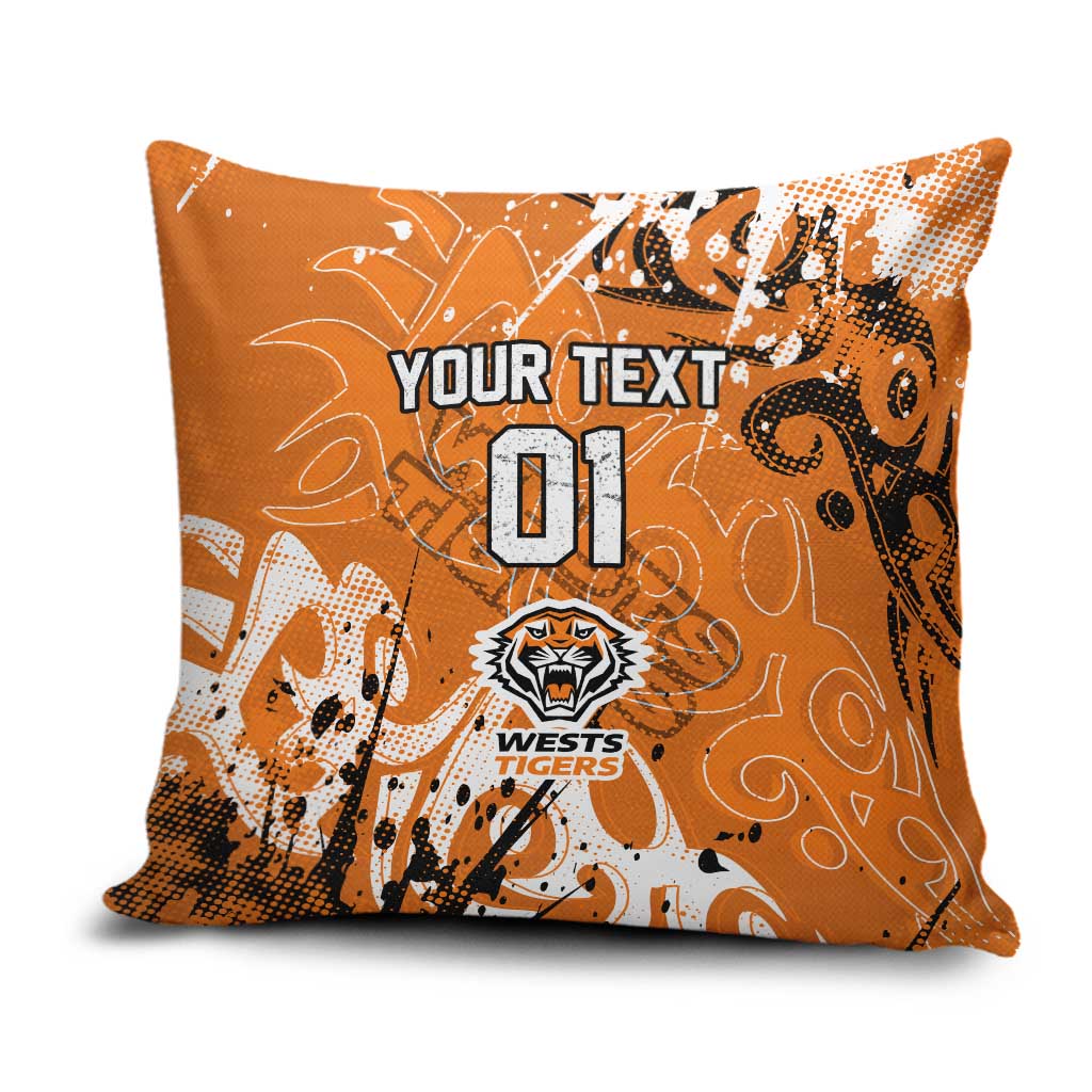 Personalized Wests Tigers Rugby Pillow Cover Urban Street Graffiti Style - Distressed Splatter Elements