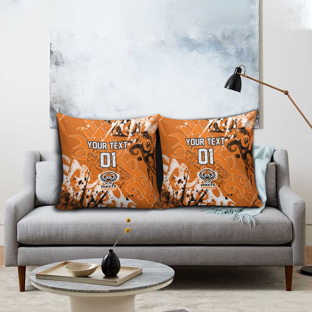 Personalized Wests Tigers Rugby Pillow Cover Urban Street Graffiti Style - Distressed Splatter Elements