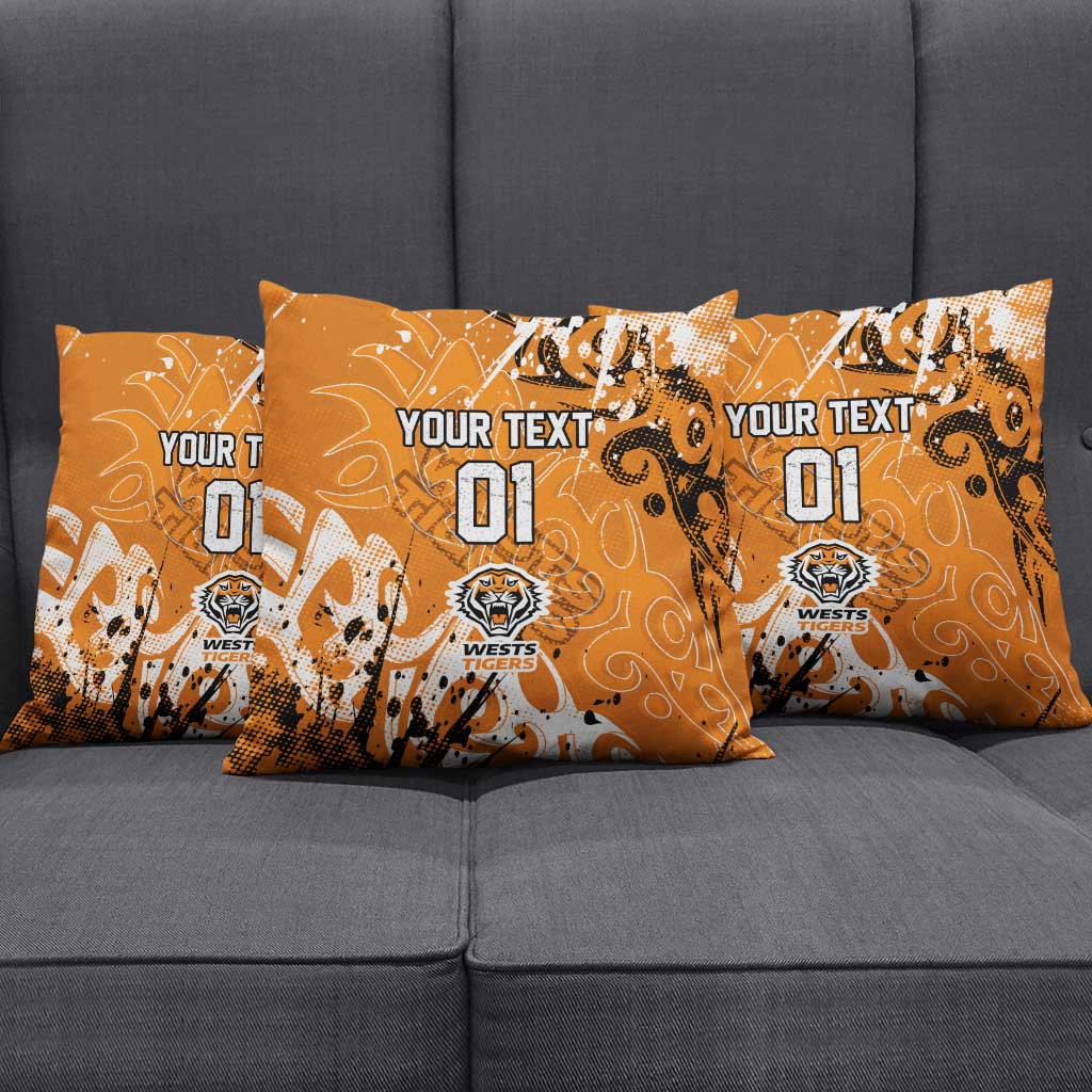 Personalized Wests Tigers Rugby Pillow Cover Urban Street Graffiti Style - Distressed Splatter Elements