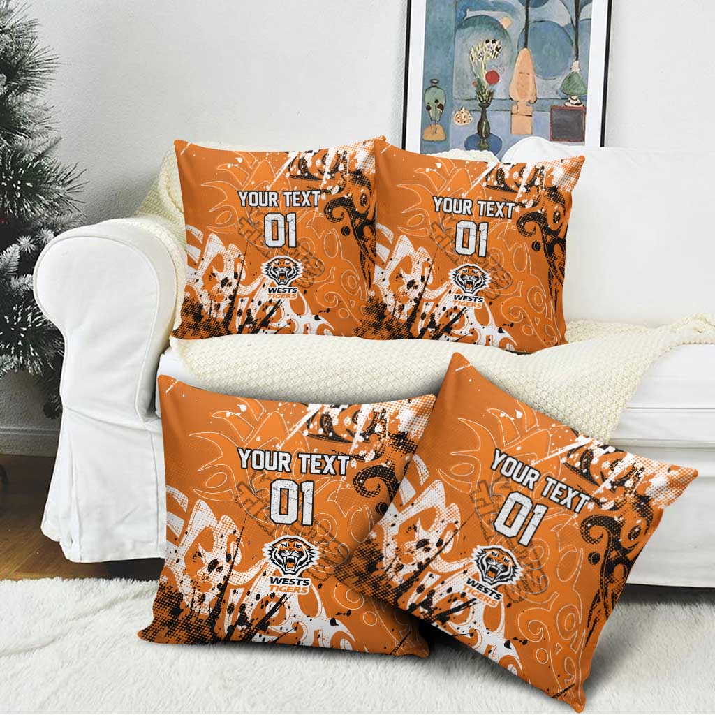 Personalized Wests Tigers Rugby Pillow Cover Urban Street Graffiti Style - Distressed Splatter Elements