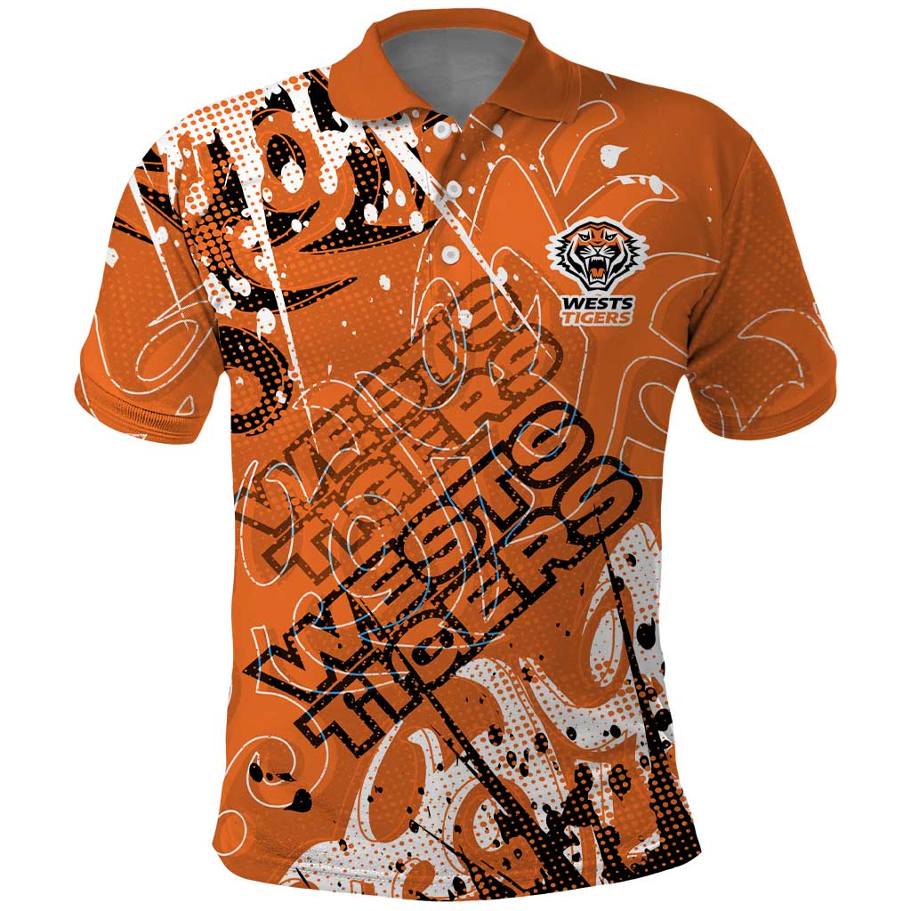 Personalized Wests Tigers Rugby Polo Shirt Urban Street Graffiti Style - Distressed Splatter Elements
