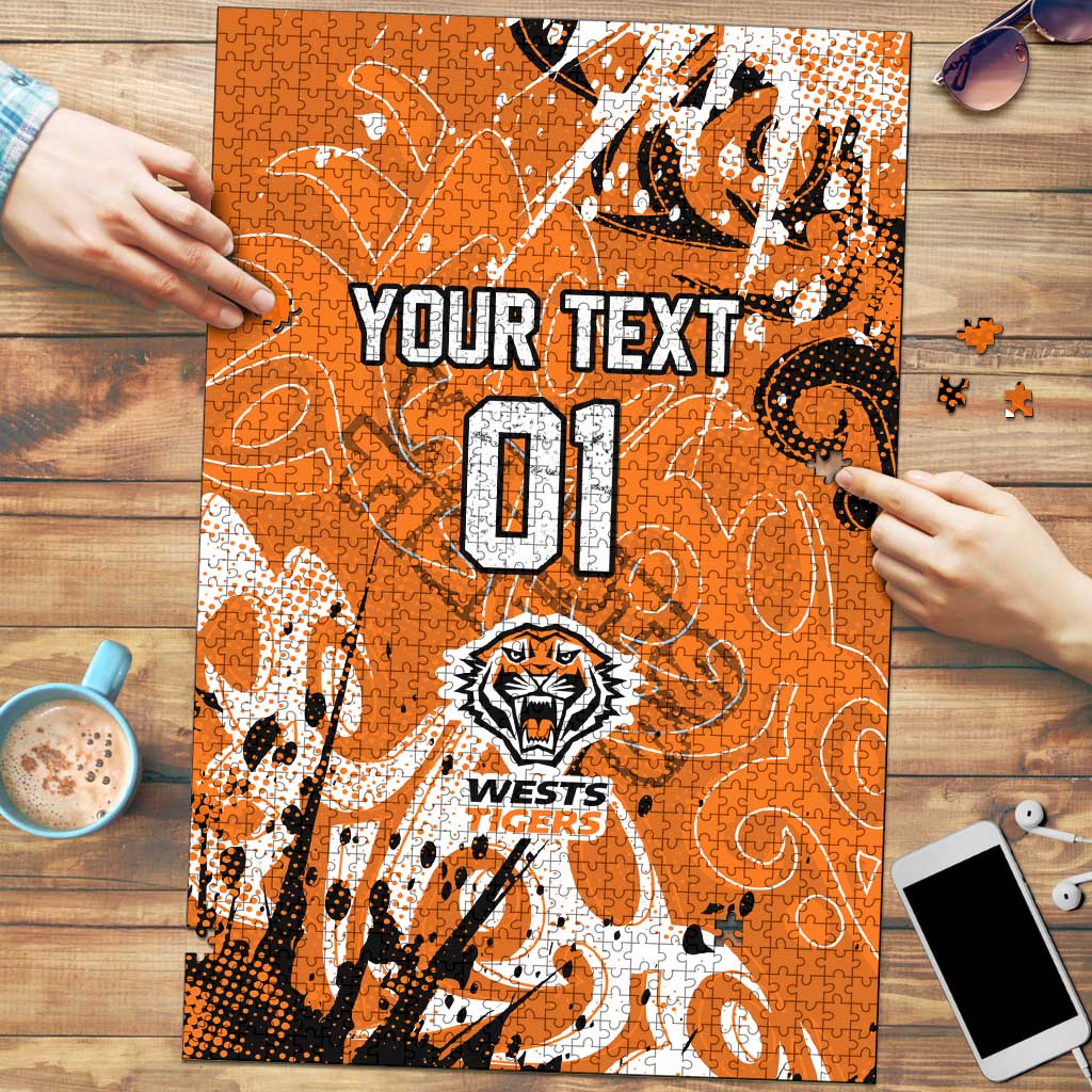 Personalized Wests Tigers Rugby Puzzle Urban Street Graffiti Style - Distressed Splatter Elements