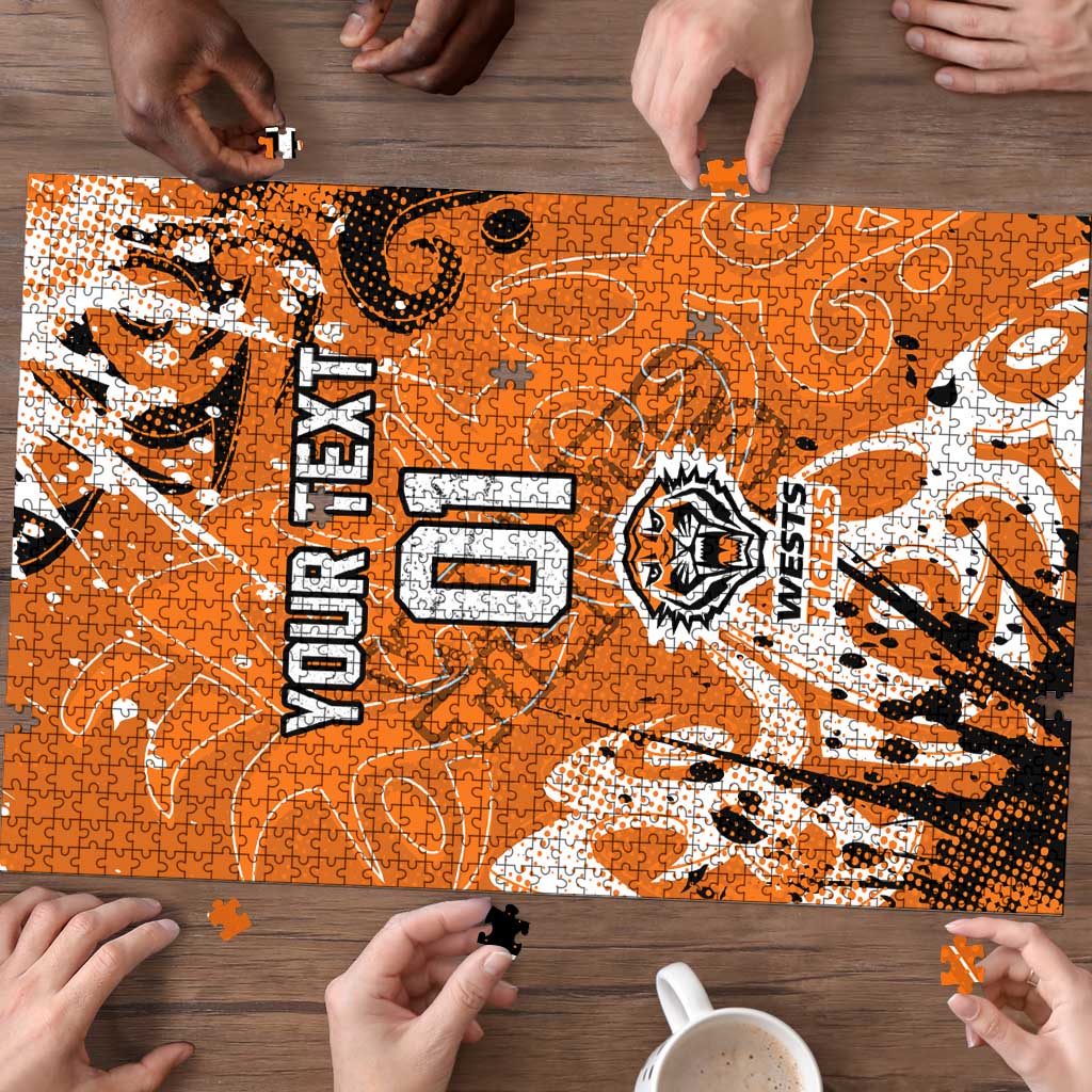 Personalized Wests Tigers Rugby Puzzle Urban Street Graffiti Style - Distressed Splatter Elements