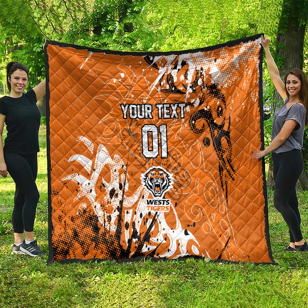 Personalized Wests Tigers Rugby Quilt Urban Street Graffiti Style - Distressed Splatter Elements