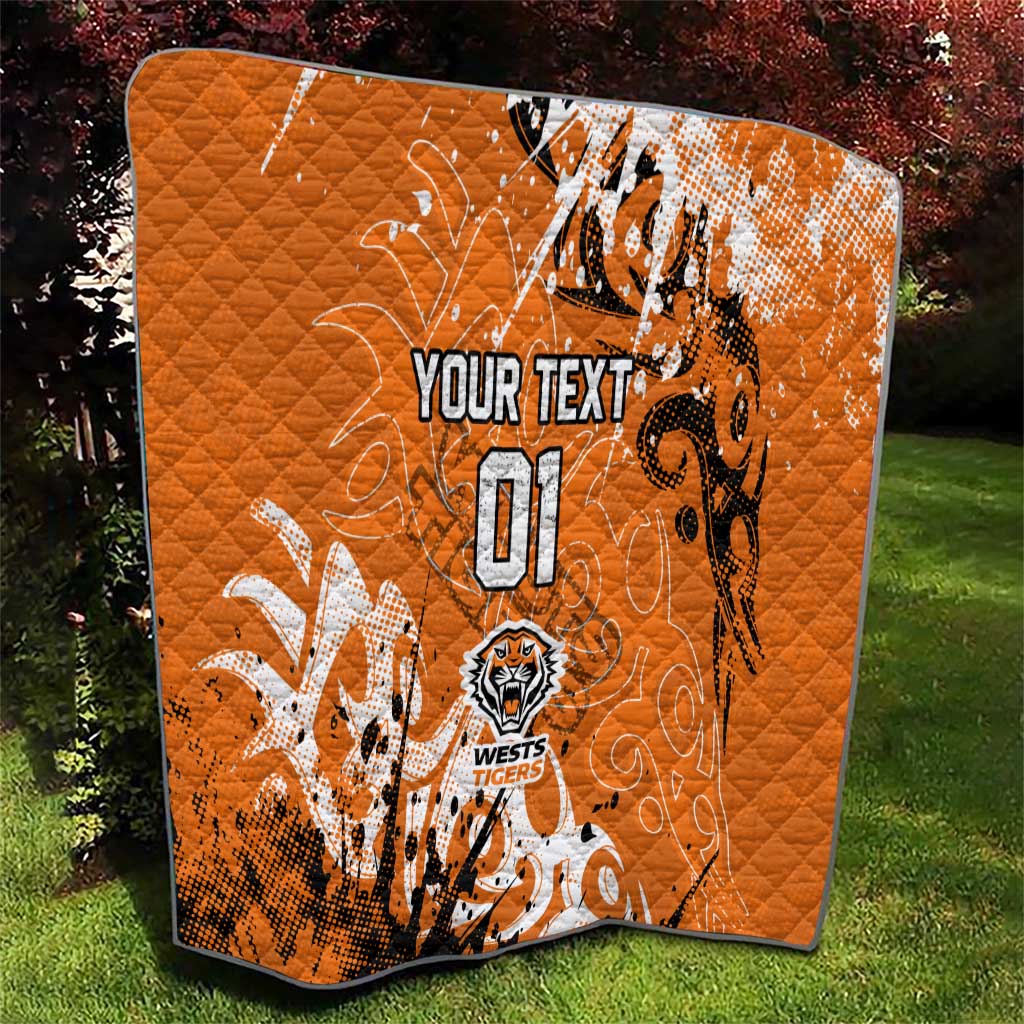 Personalized Wests Tigers Rugby Quilt Urban Street Graffiti Style - Distressed Splatter Elements