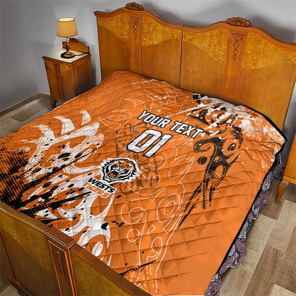 Personalized Wests Tigers Rugby Quilt Urban Street Graffiti Style - Distressed Splatter Elements