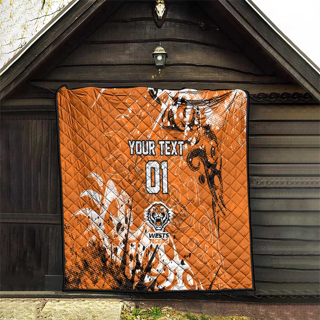 Personalized Wests Tigers Rugby Quilt Urban Street Graffiti Style - Distressed Splatter Elements