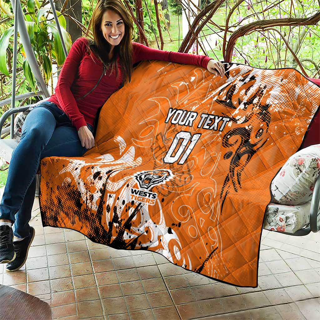 Personalized Wests Tigers Rugby Quilt Urban Street Graffiti Style - Distressed Splatter Elements