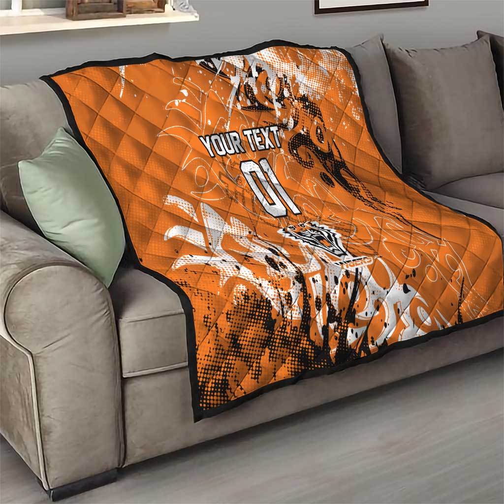 Personalized Wests Tigers Rugby Quilt Urban Street Graffiti Style - Distressed Splatter Elements