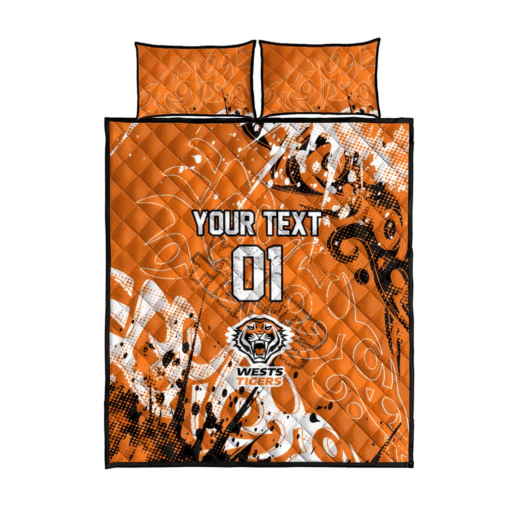 Personalized Wests Tigers Rugby Quilt Bed Set Urban Street Graffiti Style - Distressed Splatter Elements