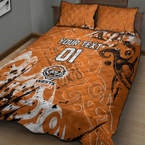 Personalized Wests Tigers Rugby Quilt Bed Set Urban Street Graffiti Style - Distressed Splatter Elements