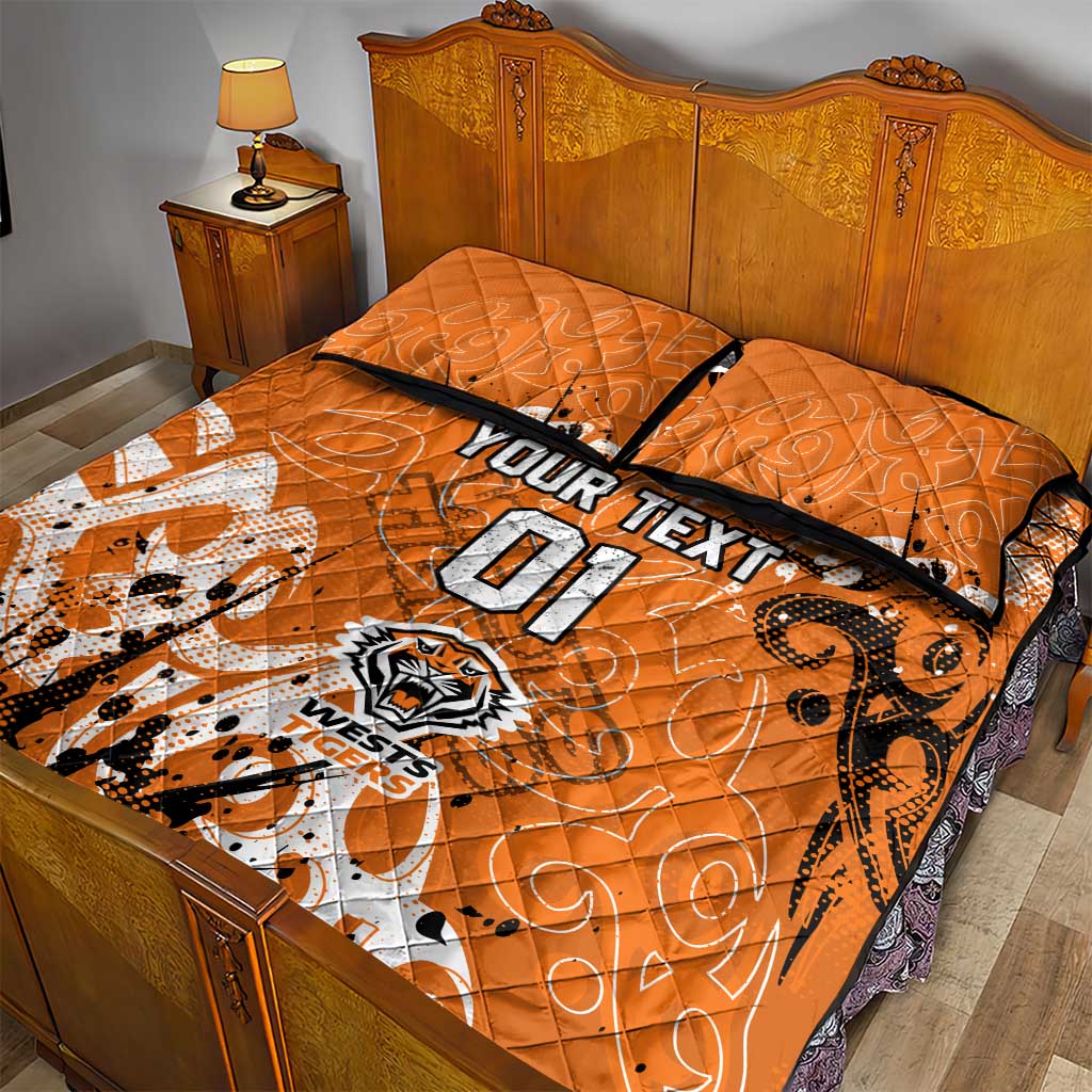 Personalized Wests Tigers Rugby Quilt Bed Set Urban Street Graffiti Style - Distressed Splatter Elements