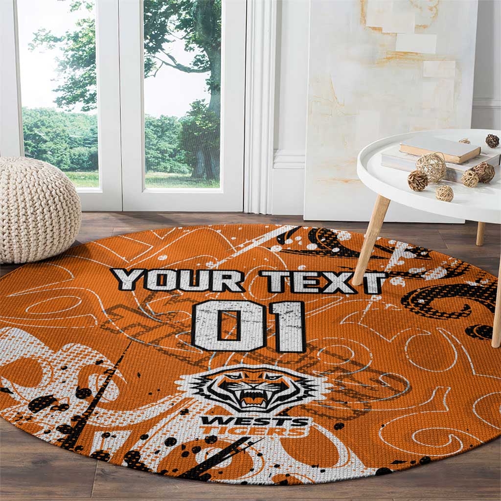 Personalized Wests Tigers Rugby Round Carpet Urban Street Graffiti Style - Distressed Splatter Elements