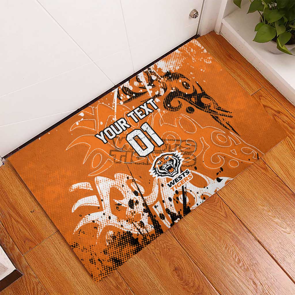 Personalized Wests Tigers Rugby Rubber Doormat Urban Street Graffiti Style - Distressed Splatter Elements
