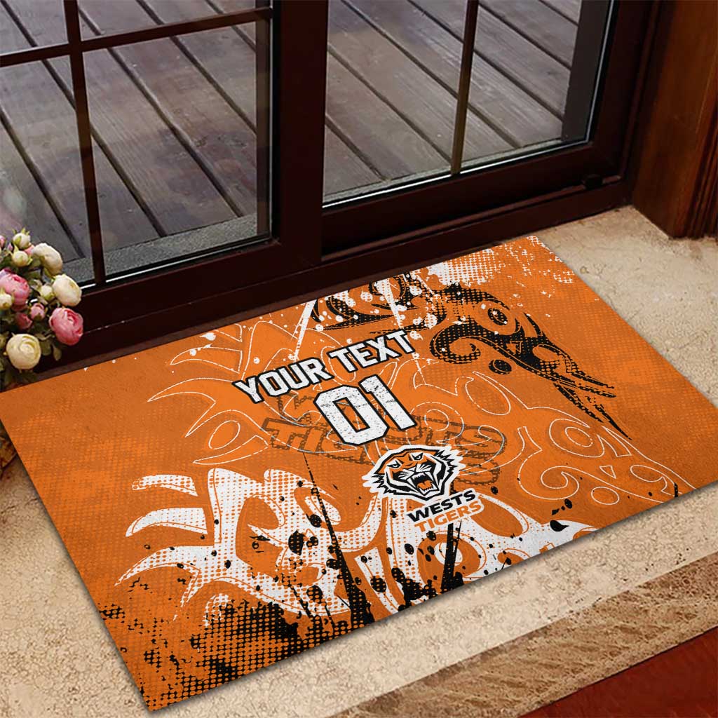 Personalized Wests Tigers Rugby Rubber Doormat Urban Street Graffiti Style - Distressed Splatter Elements