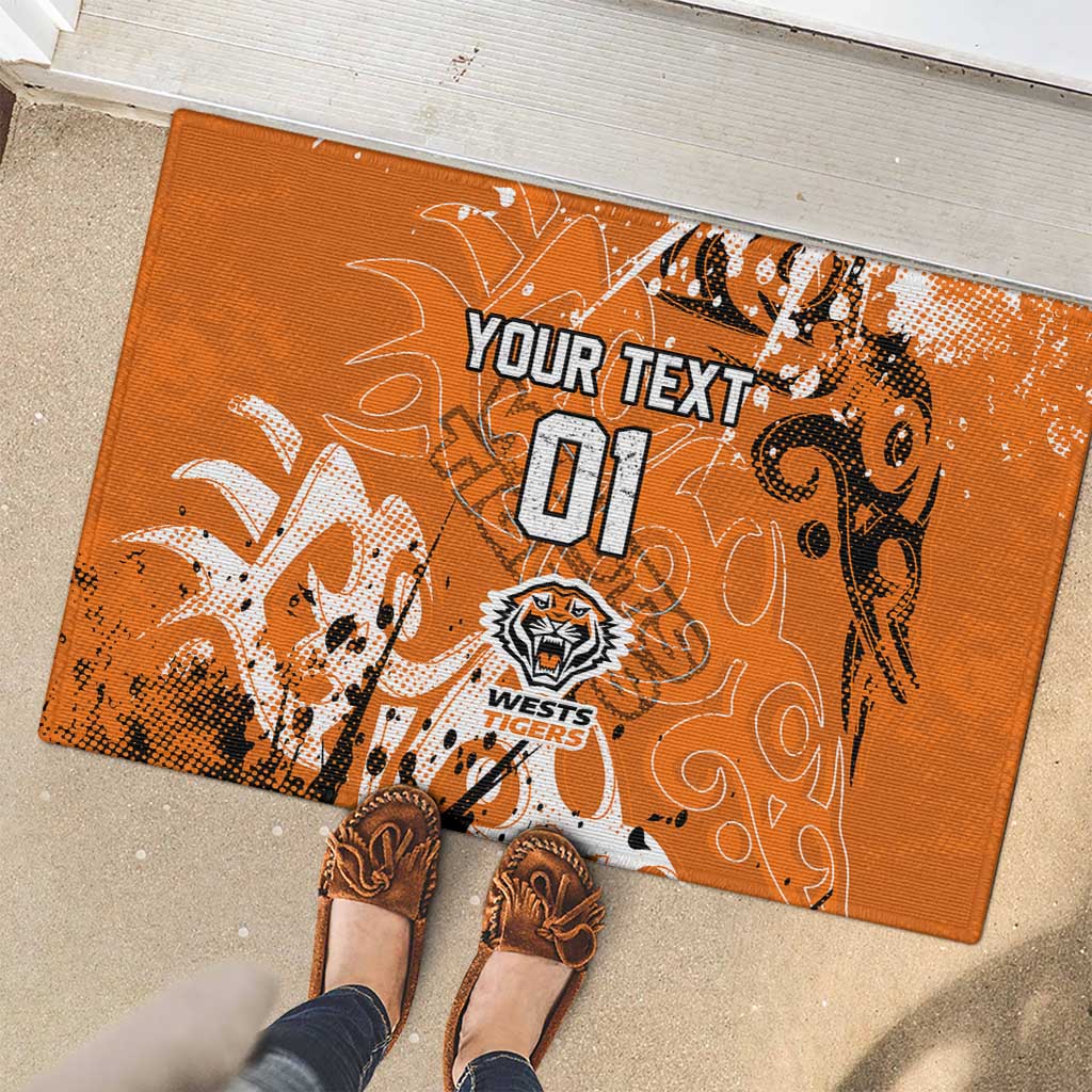 Personalized Wests Tigers Rugby Rubber Doormat Urban Street Graffiti Style - Distressed Splatter Elements