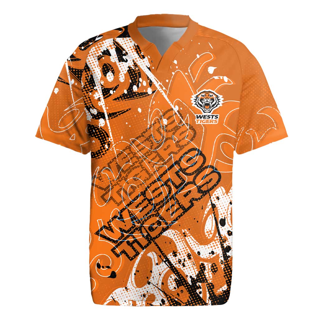 Personalized Wests Tigers Rugby Rugby Jersey Urban Street Graffiti Style - Distressed Splatter Elements