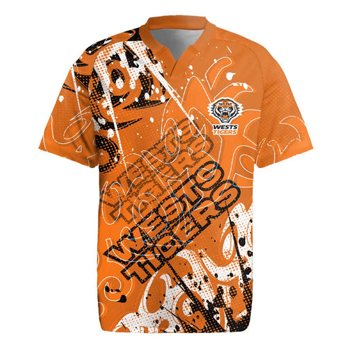 Personalized Wests Tigers Rugby Rugby Jersey Urban Street Graffiti Style - Distressed Splatter Elements