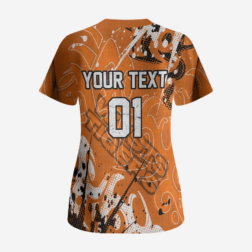 Personalized Wests Tigers Rugby Scrub Top Urban Street Graffiti Style - Distressed Splatter Elements