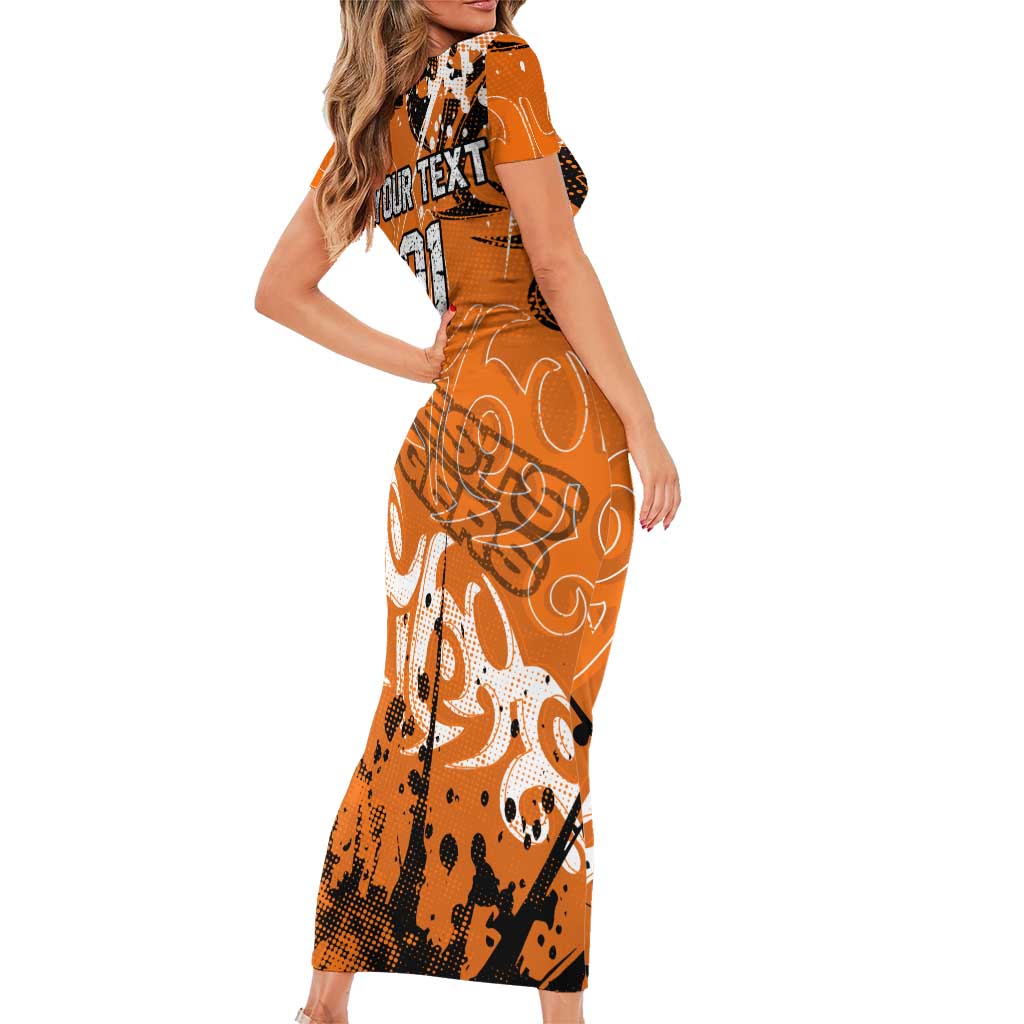 Personalized Wests Tigers Rugby Short Sleeve Bodycon Dress Urban Street Graffiti Style - Distressed Splatter Elements
