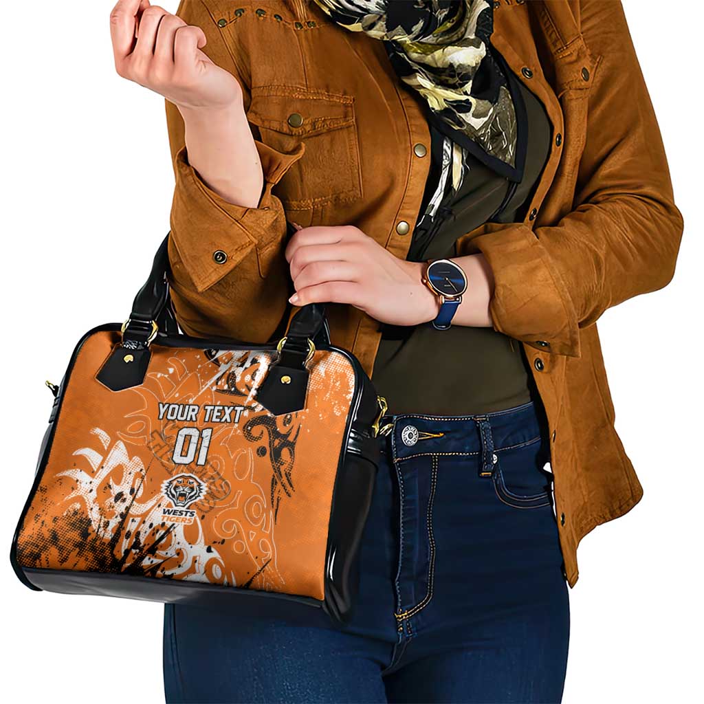 Personalized Wests Tigers Rugby Shoulder Handbag Urban Street Graffiti Style - Distressed Splatter Elements