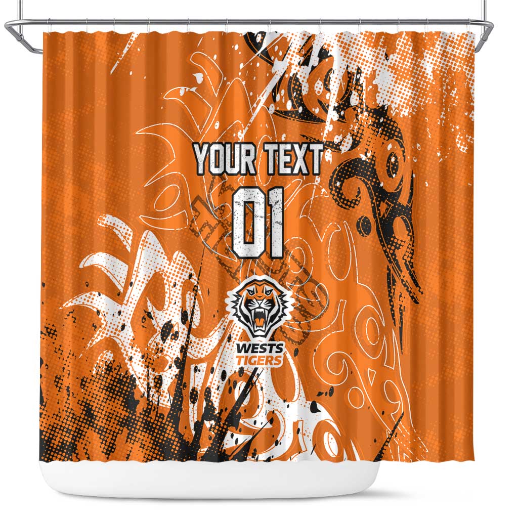 Personalized Wests Tigers Rugby Shower Curtain Urban Street Graffiti Style - Distressed Splatter Elements