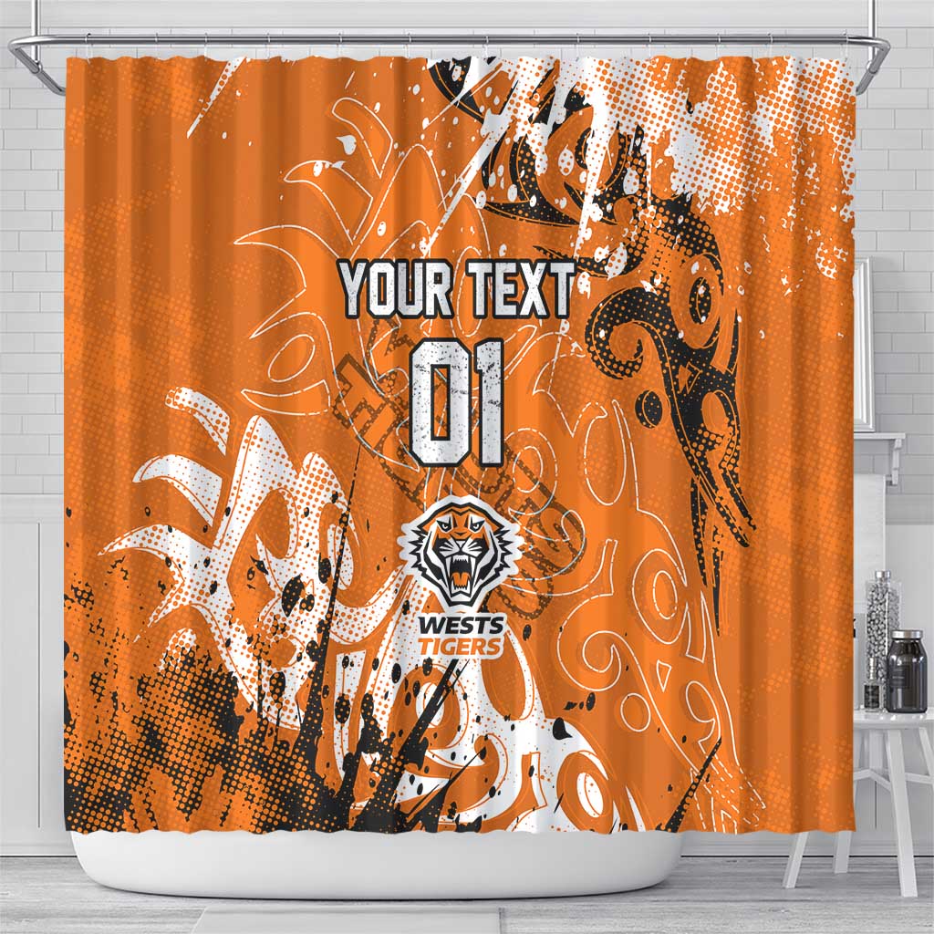 Personalized Wests Tigers Rugby Shower Curtain Urban Street Graffiti Style - Distressed Splatter Elements