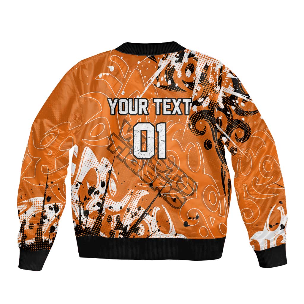 Personalized Wests Tigers Rugby Sleeve Zip Bomber Jacket Urban Street Graffiti Style - Distressed Splatter Elements