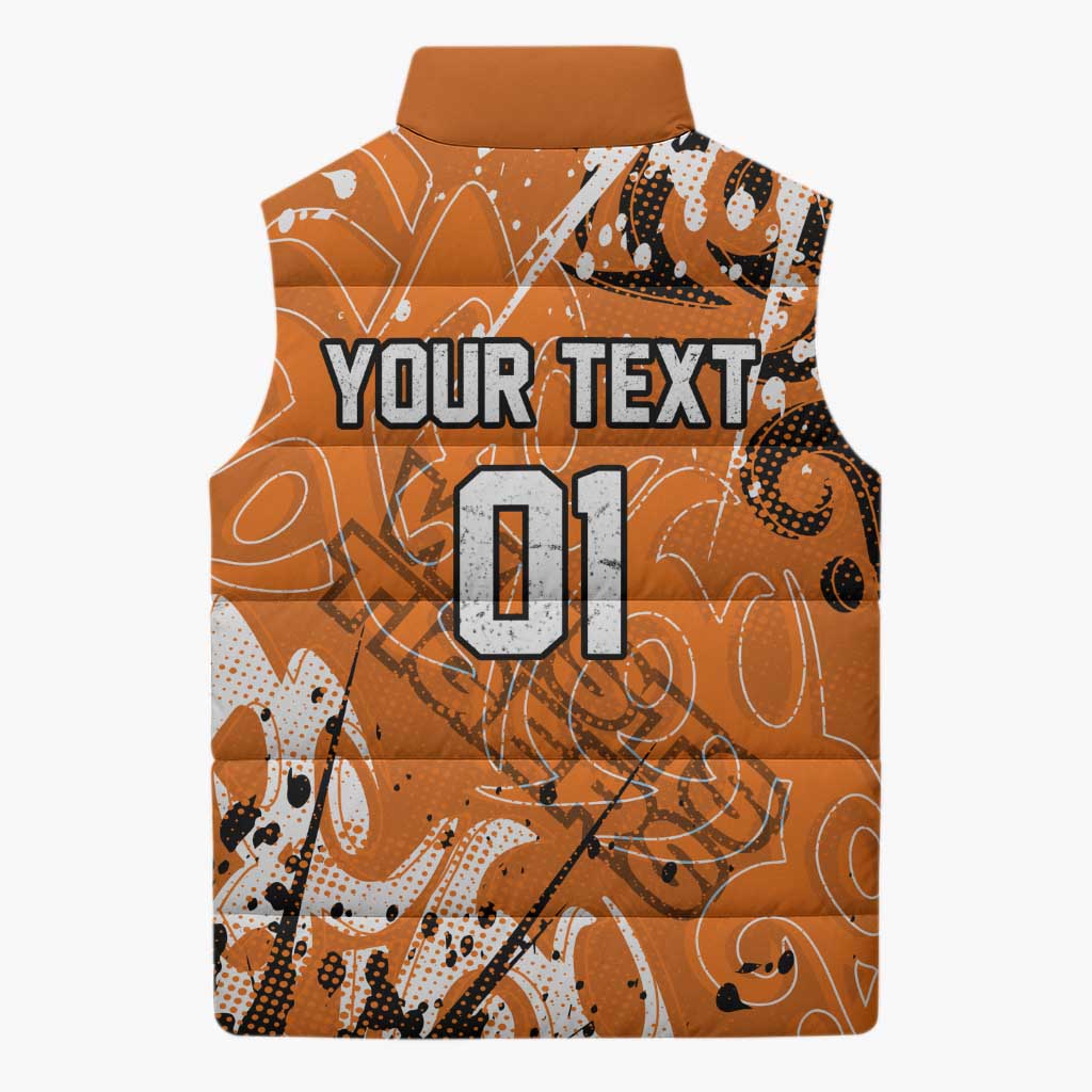 Personalized Wests Tigers Rugby Sleeveless Puffer Jacket Urban Street Graffiti Style - Distressed Splatter Elements