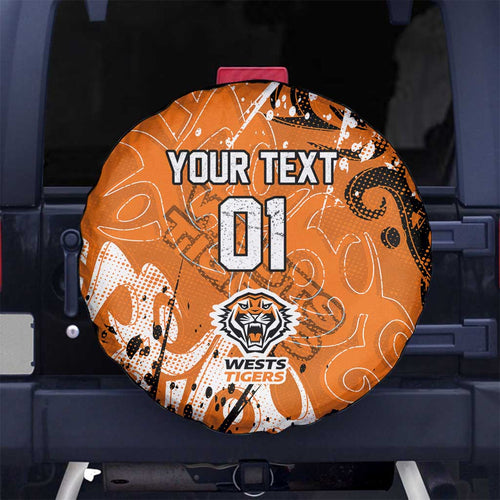 Personalized Wests Tigers Rugby Spare Tire Cover Urban Street Graffiti Style - Distressed Splatter Elements