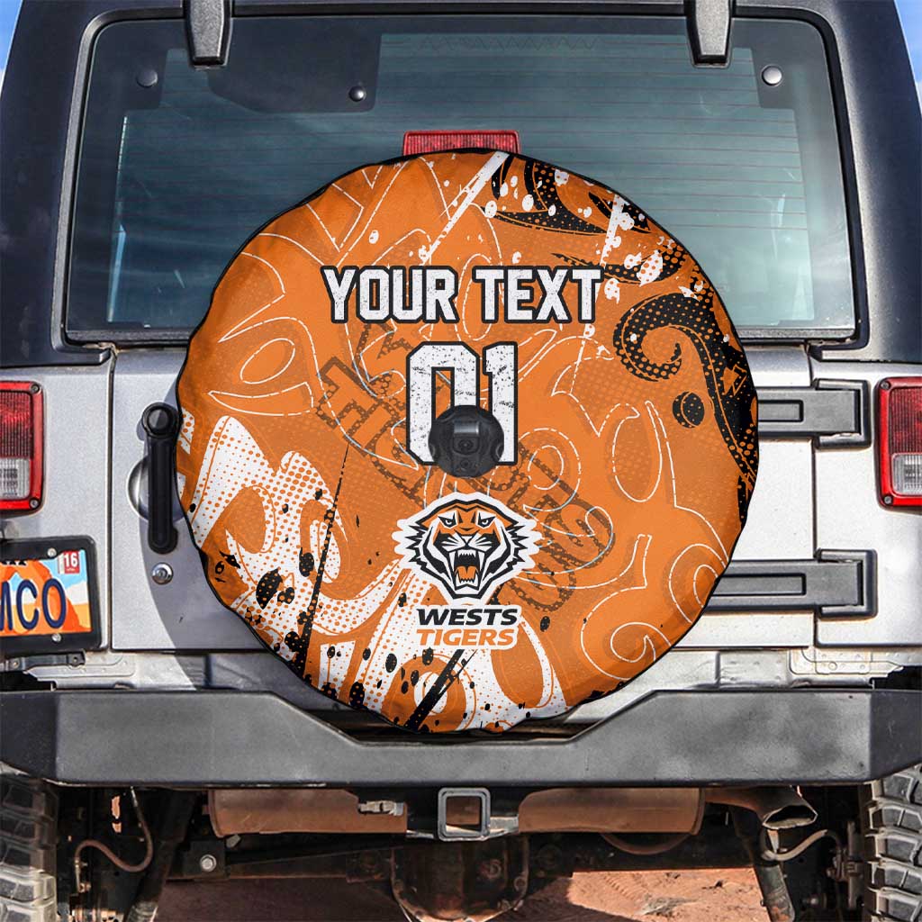 Personalized Wests Tigers Rugby Spare Tire Cover Urban Street Graffiti Style - Distressed Splatter Elements