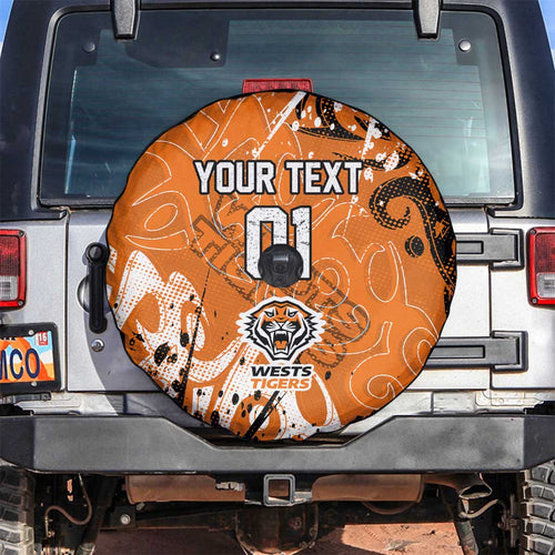 Personalized Wests Tigers Rugby Spare Tire Cover Urban Street Graffiti Style - Distressed Splatter Elements