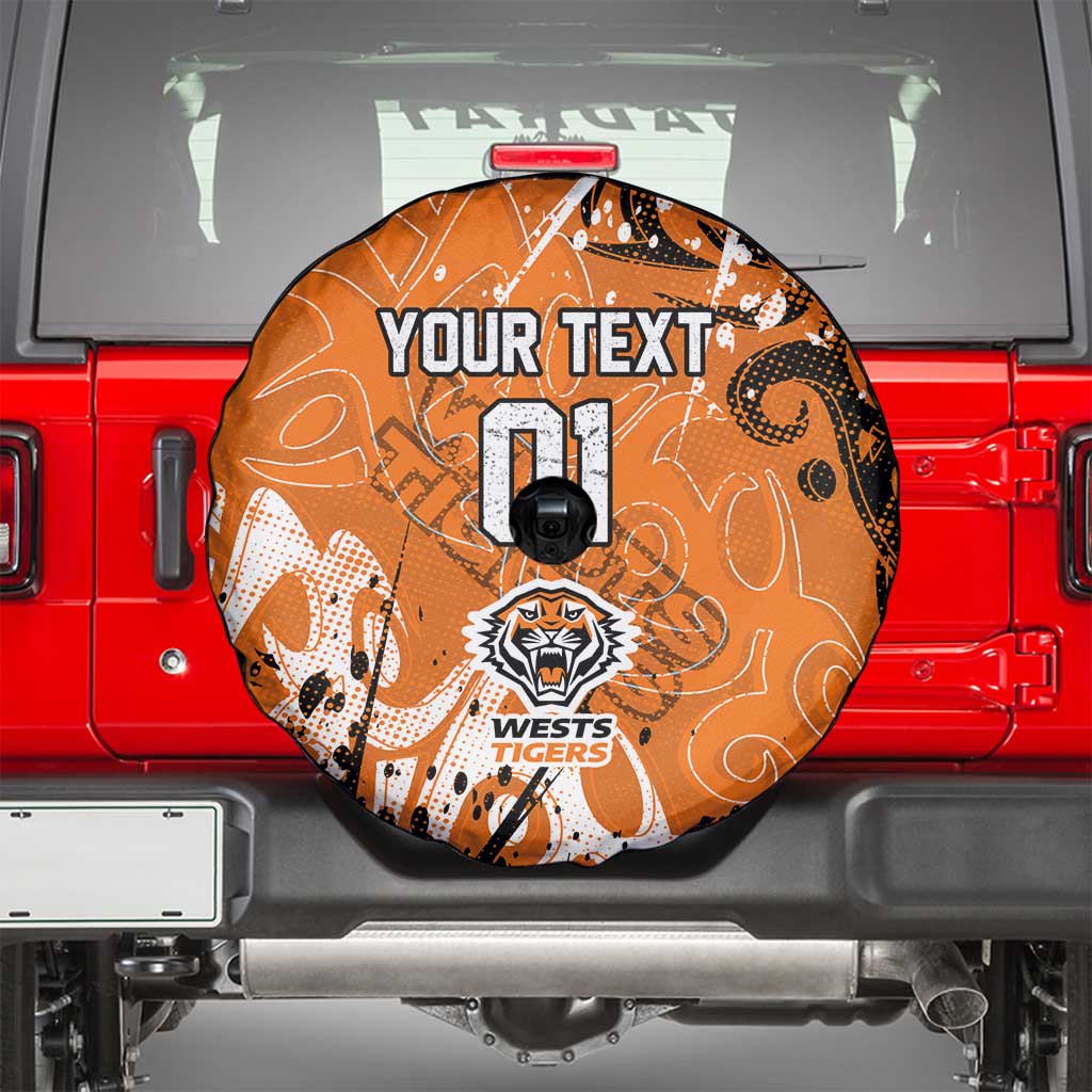 Personalized Wests Tigers Rugby Spare Tire Cover Urban Street Graffiti Style - Distressed Splatter Elements