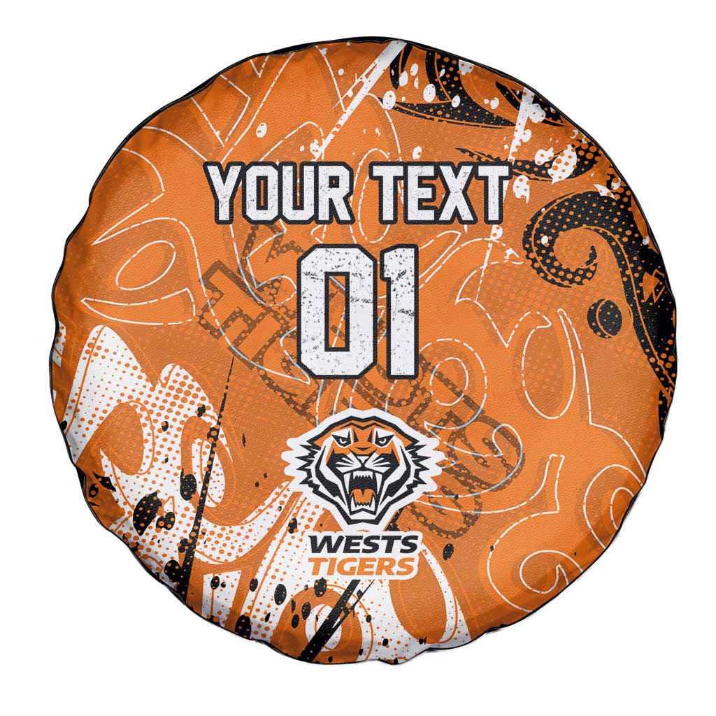 Personalized Wests Tigers Rugby Spare Tire Cover Urban Street Graffiti Style - Distressed Splatter Elements
