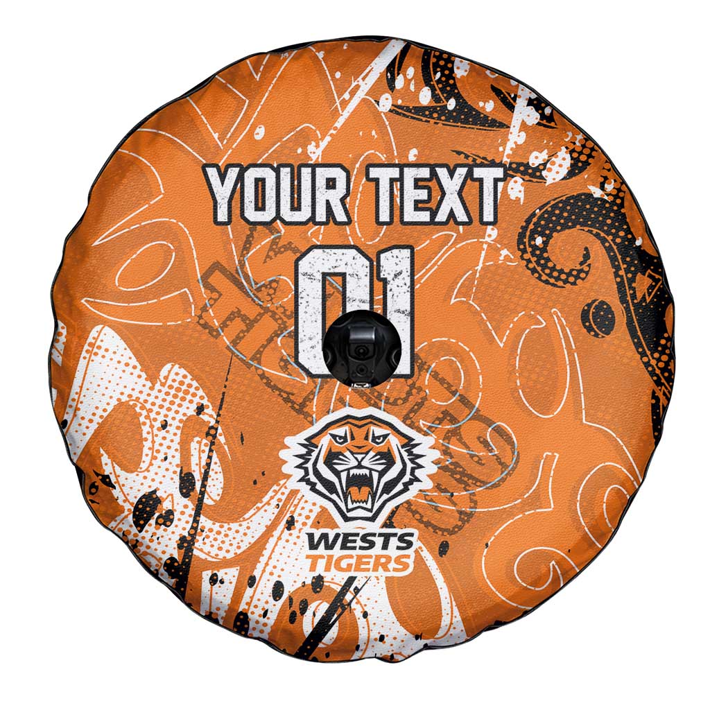 Personalized Wests Tigers Rugby Spare Tire Cover Urban Street Graffiti Style - Distressed Splatter Elements