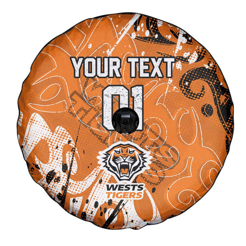 Personalized Wests Tigers Rugby Spare Tire Cover Urban Street Graffiti Style - Distressed Splatter Elements