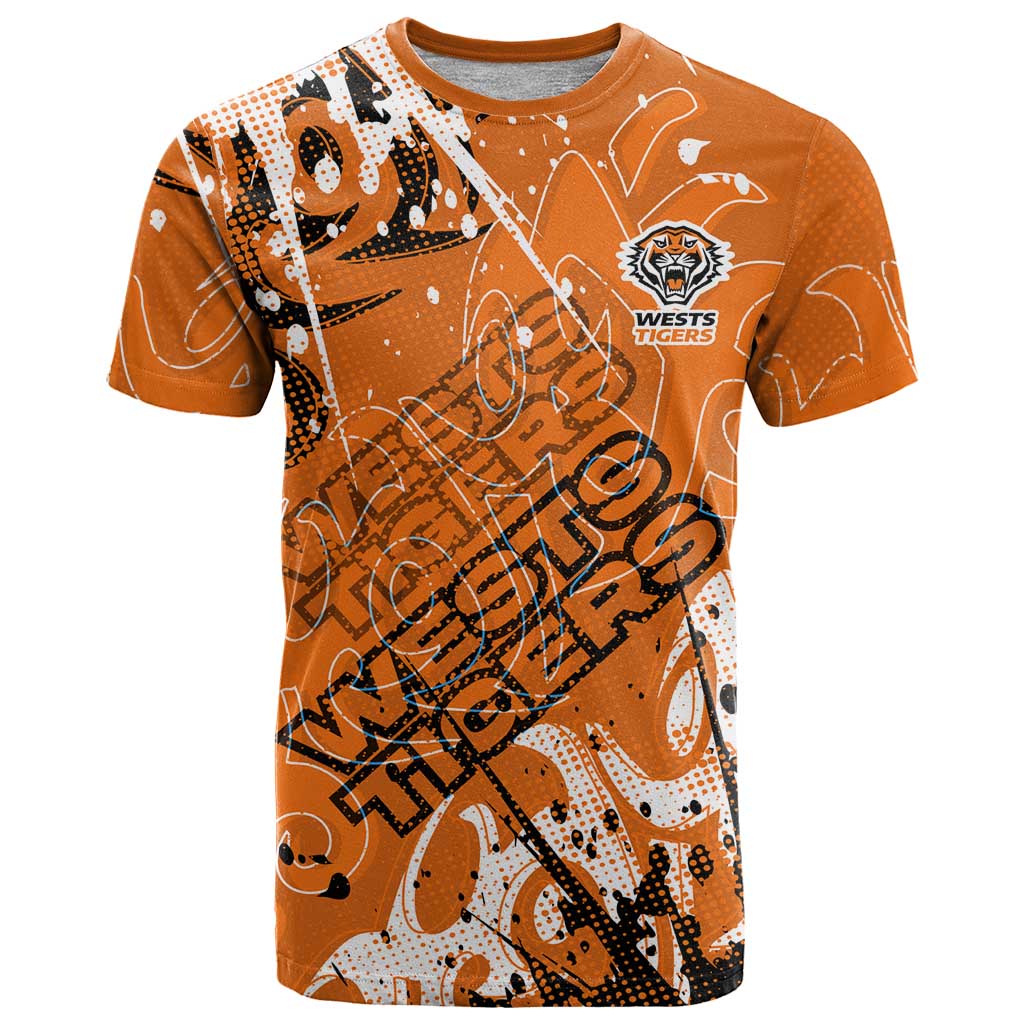 Personalized Wests Tigers Rugby T Shirt Urban Street Graffiti Style - Distressed Splatter Elements