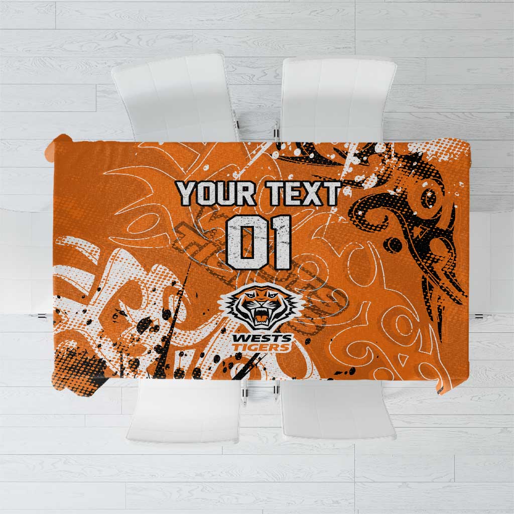 Personalized Wests Tigers Rugby Tablecloth Urban Street Graffiti Style - Distressed Splatter Elements