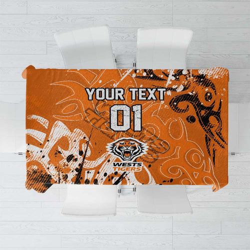 Personalized Wests Tigers Rugby Tablecloth Urban Street Graffiti Style - Distressed Splatter Elements