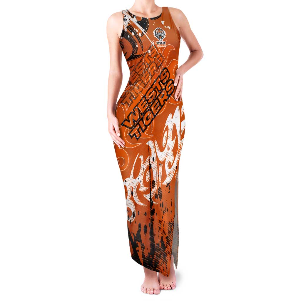 Personalized Wests Tigers Rugby Tank Maxi Dress Urban Street Graffiti Style - Distressed Splatter Elements
