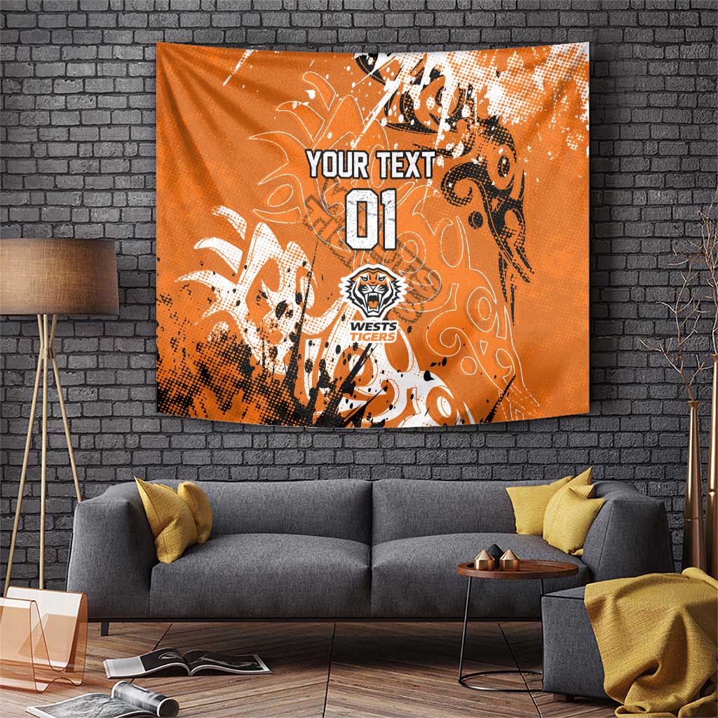 Personalized Wests Tigers Rugby Tapestry Urban Street Graffiti Style - Distressed Splatter Elements
