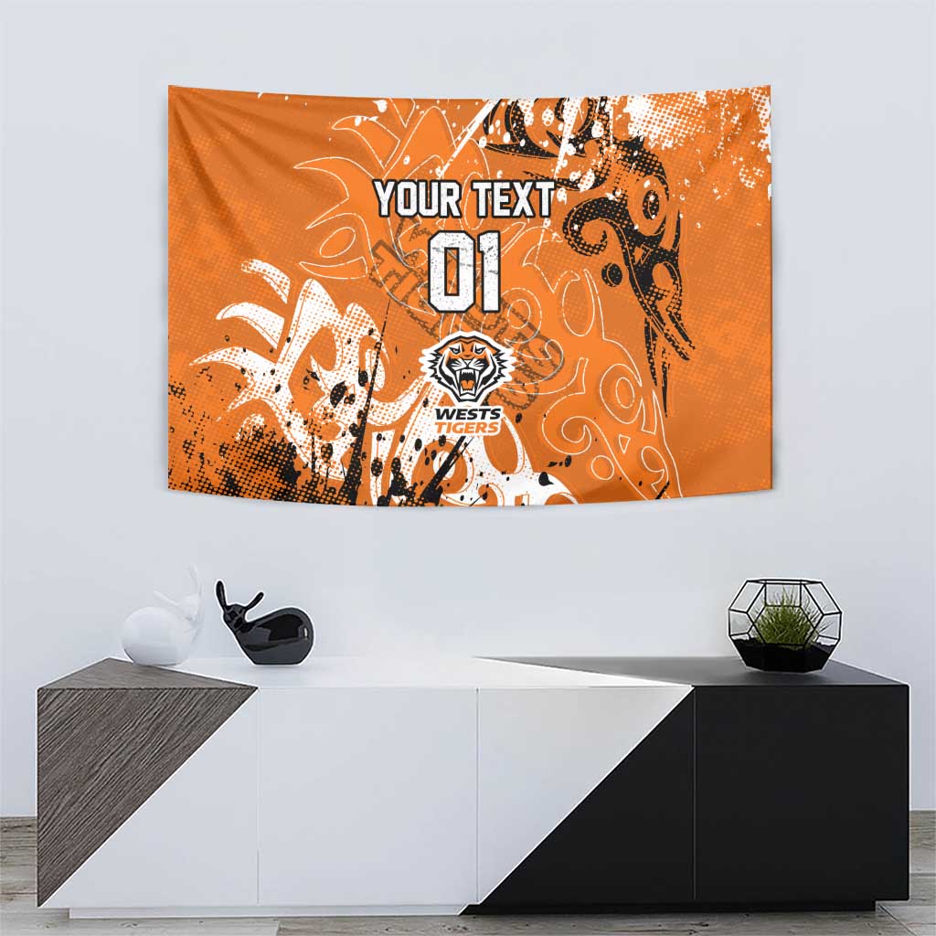 Personalized Wests Tigers Rugby Tapestry Urban Street Graffiti Style - Distressed Splatter Elements