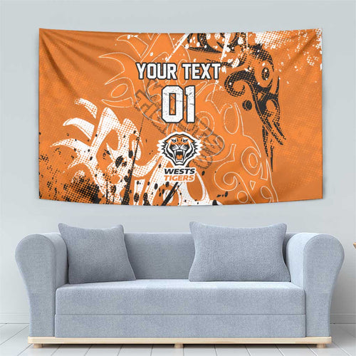 Personalized Wests Tigers Rugby Tapestry Urban Street Graffiti Style - Distressed Splatter Elements
